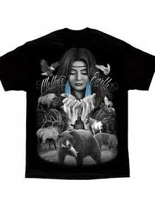 [DGA Native T Shirt] DGA T Shirt, Mother Earth   Moon Wolf Eagle By David Gonzales - màu đen - Xem 1