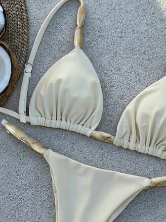 Bikinx Conjunto de bikini elegante para mujer con tirantes de espagueti, espalda con lazos y detalles de nudos, perfecto para un look elegante