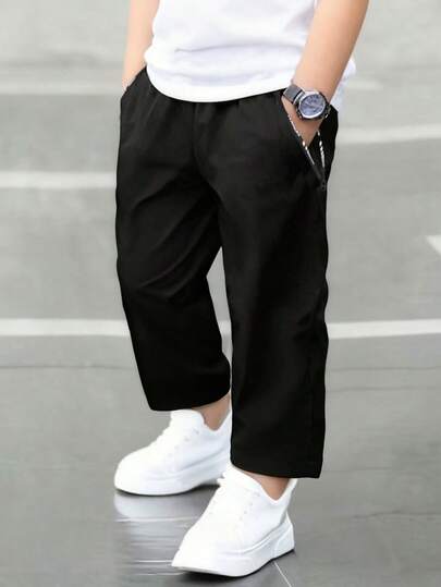 1pc Boys' Elastic Waist Straight Leg Casual Pants, Stretchy Sports & Running Trousers