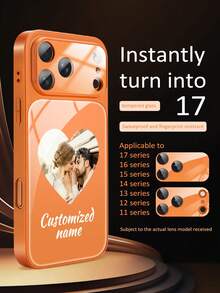 Anpassbares orangefarbenes Handyhülle, geeignet zum Bedrucken mit Fotos von Familie, Paaren und Freunden, unterstützt personalisierte Anpassung. Geeignet für Jahrestag, 17 Pro Max/ Air/ 17 Pro/ 17, aufgerüsteter Vollschutz für Kamera, Militärstandard-Schutz, Weihnachts-Handyhülle, Weihnachtsgeschenk, lustiges Geschenk. - Orange - Übersicht 4