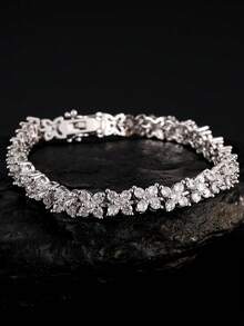 rakol 1 chiếc vòng tay tennis Cubic Zirconia sáng bóng màu bạc, thiết kế mỏng phù hợp cho phụ nữ đeo hàng ngày - Vòng đeo tay - Xem 10