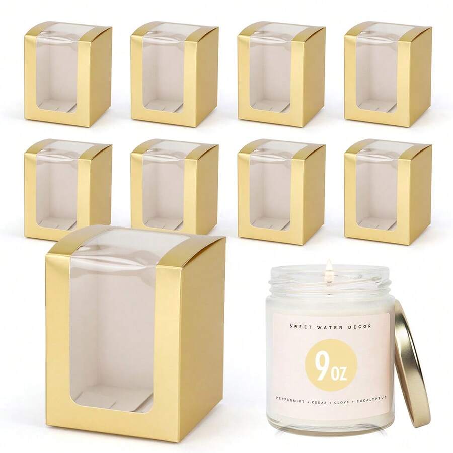 20 hộp giấy 8x8x10cm có cửa sổ trưng bày, phù hợp để đựng ly rượu vang 9oz, nến, quà tặng tiệc cưới cô dâu - bạc laser cát mịn - Xem 1
