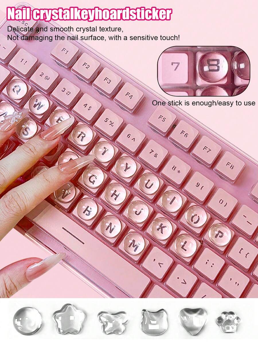 16*8mm Transparent DIY Keyboard Caps Self-Adhesive For Office Ladies To Protect NailsCrystal Clear Nail Art Keyboard Sticker, Nail Art Tip Aids, Nail Art Tip Aids With Raised Keys, Transparent Decorative Nail Accessories