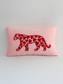 1pc Soft & Breathable Leopard Heart Decorative Pillow Cover, Embroidered Craftsmanship, Without Pillow Insert, 11.81*19.68 Inches (30*50cm), Suitable For Dorm, Bedroom, Sofa, Bed, Great Gift For Loved Ones - Pink - View 7