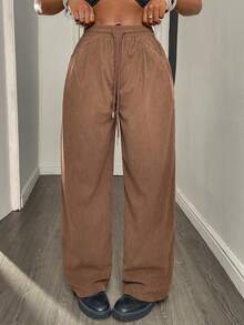 HAPPY GIRL# Thu/Đông Thời trang đa năng Lễ hội Ngày lễ Trường học Hẹn hò Hàng ngày Du lịch Tiệc tùng Sân bay Quần ống đứng thoải mái vải nhung kẻ cho nữ - màu nâu - Xem 1