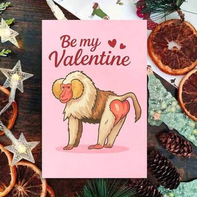 1ชิ้น Be My Valentine Baboon Illustration Card การ์ดอวยพรพร้อมซอง ภาพวาดสัตว์ตลก ธีมวาเลนไทน์ พื้นหลังสีชมพูที่ไม่เหมือนใคร การออกแบบไพรเมตสำหรับโอกาสแห่งความรัก เหมาะสำหรับเพื่อนร่วมงาน คู่รัก ในวันวาเลนไทน์