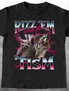 Manfinity Dauomo Amazing Lightning Raccoon Print Funny Meme Mens Standard T-Shirt - 黑色 - 查看 1