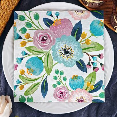 IOOJA 20/50/100张装双层餐巾纸，展开尺寸33*33厘米，花卉图案，一次性派对餐巾纸，适合主题派对、公司活动、朋友聚会等场合。