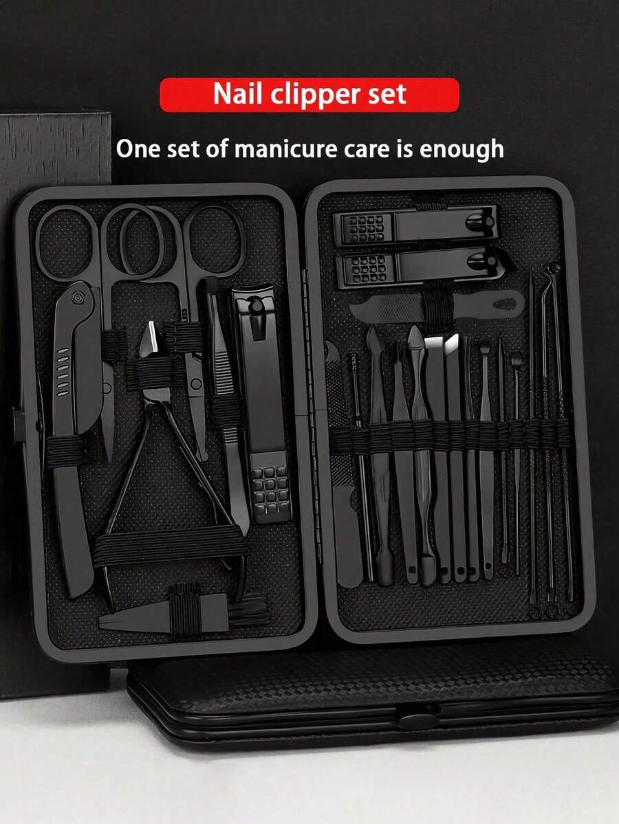 Manicure Set 24 In 1 Nail Clipper Set,Nail Clippers,Fingernail & Toenail Clippers,Manicure Tools,Pedicure Tools,Suitable For Travel Manicure Kit - Black - View 1