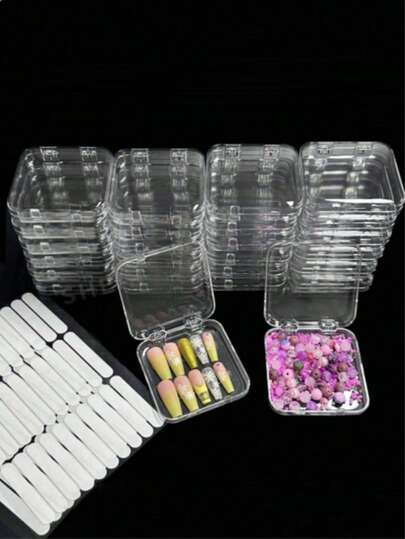 24pcs Transparent Nail Art Storage Box, Stackable Plastic Nail Tips Display Case With Safety Lock Lid, Suitable For Press-On Nails, Acrylic Nail Tips, Nail Decorations And Salon Accessories,Room Decor