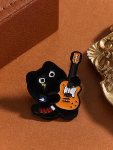 6pcs/Set Fashionable Cute Cartoon Rock Music Festival Black Cat Band Brooch Pin, Suitable For All Seasons/Parties/Gifts/Work Wear - Multicolor - View 6