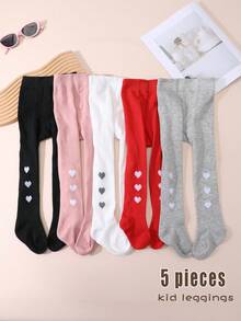 5 đôi quần tất trơn màu họa tiết trái tim cho bé gái, ngọt ngào và dễ thương, phù hợp để đi học và phối đồ hàng ngày, quần legging đa năng cho mọi mùa. - Nhiều màu - Xem 4