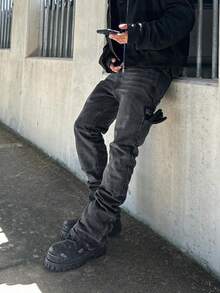 American Retro Workwear Jeans Straight Leg Slim Fit Spring And Autumn Style Black Logging Pants Versatile Pants - 深灰色 - 查看 4