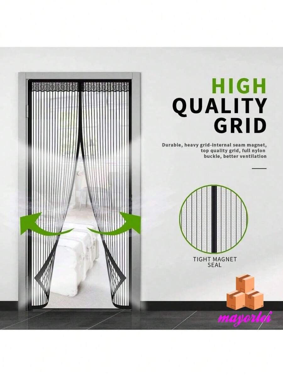 90*210CM Mosquiteras antimosquitos, pantallas de puerta magnéticas sin perforación, aislamiento, nuevas cortinas automáticas, malla de cierre para cocina y sala de estar, 2024 - Negro - Ver 1