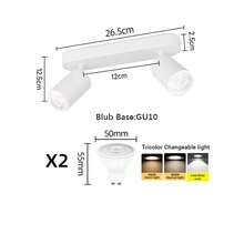 CANMEIJIA GU10嵌入式吸顶灯，黑色，双头，带/不带灯泡，铝制材质，适用于商店/书房/卧室/客厅/咖啡厅/展览馆/画廊/博物馆/走廊/门廊，可根据需要选择尺寸 - 吸頂射燈GU10燈座 - 查看 22