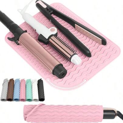 1pc Silicone Heat Styling Tool Mat, Universal Size Heat Resistant Pad For Storing And Travel, Heat Styling Tool Mat, Heat Resistant Silicone Styling Mat For Storage And Insulation, For Straightener, Iron And Curler, Use This Non-Slip Silicone Heat-Resistant Mat To Protect Your Styling Tools