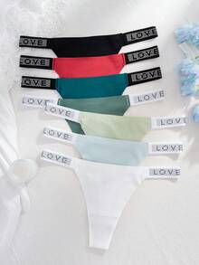 7pcs/Set Comfortable & Skin-Friendly Love Diamond Decor Seamless Thong Panties, Solid Neutral Colors, Minimalist Design For Women - Multicolor - View 6