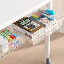1pc Desktop Hanging Storage Box, Can Be Hung On The Edge Of Desk/Office Desk, Stores Calculators, Notes, Pens And Other Stationery, Suitable For Study And Office Scenarios, Utilizes Unused Space Under The Desk To Keep The Desktop Tidy, Suitable For Small Desks Or Users With Many Items. - Multicolor - View 6