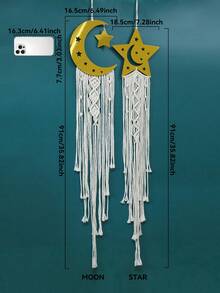 1 pezzo/2 pezzi Appendiabiti da parete intrecciato a forma di luna e stelle, decorazione da parete in macramè bohémien con lunghi nappine, elegante opera d'arte da parete per la casa, sfondo per feste e festival, creatore di atmosfera zen, pendente da parete per camera da letto, soggiorno e ingresso in stile fattoria, decorazione per vacanze, regalo di arredamento per la casa - Multicolore - Visualizzare 7
