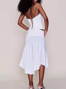 2026 Womens Chic Halter Neck Corset Top, Button Closure With Bow Accent, Casual Daily Outfit, Tops For Women - trắng - Xem 4