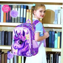 3 pièces Sac à dos pour enfants, sac à dos et boîte à lunch licorne de 16 po pour filles, avec un motif mignon de licorne et de papillon - Sac à dos - Voir 11