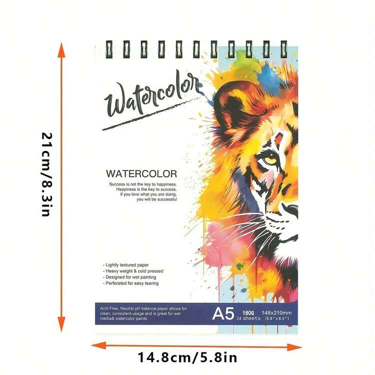 DOMUUH Libro de acuarela de gran tamaño con espiral - Cuaderno de bocetos de arte A5 con cubierta y páginas gruesas, encuadernación de espiral resistente, adecuado para artistas, estudiantes, acuarela, lápices, marcadores, lápices de colores - Regalo ideal para cumpleaños/Navidad - 14,8 cm/5,8 pulgadas * 21 cm/8,3 pulgadas - Añade 2
