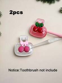2pcs Cherry Shaped Toothbrush Holder, Dustproof Toothbrush Cover, Cute Cherry Pattern, Transparent White And Transparent Pink Colors, Compact And Portable, Protect Toothbrush Head, Dual-Hole Design For Drainage And Ventilation, Ideal For Home, Dorm And Travel - Multicolor - View 14