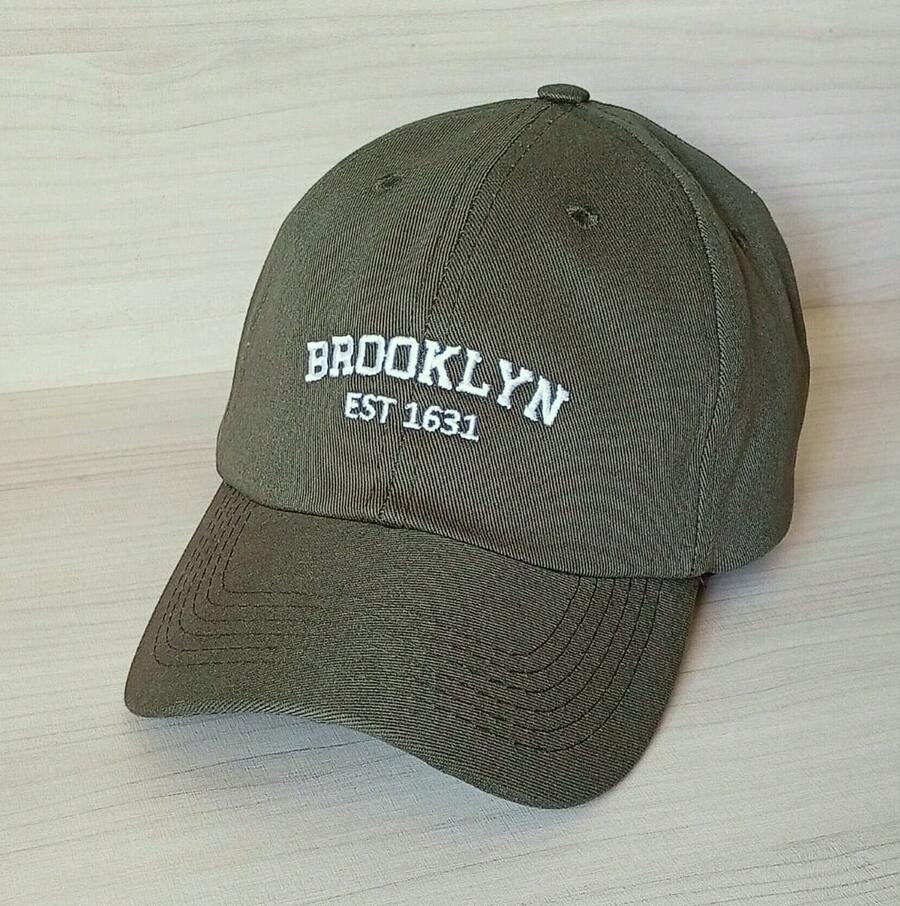 Brooklyn Unisex Baseball Cap With Embroidered Curved Brim, Casual Premium Cotton - 軍綠色 - 查看 1