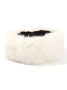 1pc Women's Faux Fur Headband, Solid Black Fluffy Earmuffs Headwrap, Hollow Top Winter Hat - 1Pc - View 4