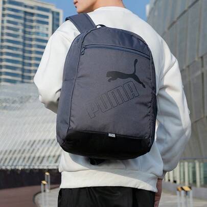  PUMA PHASE Letter Pattern Zip-Top Backpack, Unisex Style, Couple Style, Galaxy Gray.