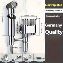 Pulverizador de bidé de mano con válvulas de doble salida, grifo de cocina, baño, accesorio de bidé, accesorios de inodoro duraderos - Negro - Ver 4