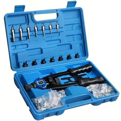 13-Inch Rivnut Tool Kit – Complete Pop Rivet Nut Gun Set With 110Pcs RIV Nuts (M3–M12) & Mandrels For Automotive And DIY Repairs