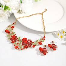 3pcs/Set Elegant Luxury Enamel & Metal 3d Flower Necklace And Earrings Set For Women, Perfect For Banquet And Dinner Parties Stylish And Versatile Valentines - Enamel Flower Necklace and Earrings Set - View 10