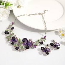 Set de 3 piezas Elegante y lujoso collar y aretes con flores 3D de esmalte y metal, perfecto para banquetes y cenas, elegante y versátil para el Día de San Valentín - Conjunto collar y pendientes de flores esmaltadas - Ver 13