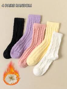 4 Pairs Women's Solid Color Thick Soft Warm Mid-Calf Casual Socks, Suitable For Autumn/Winter - Multicolor - View 6