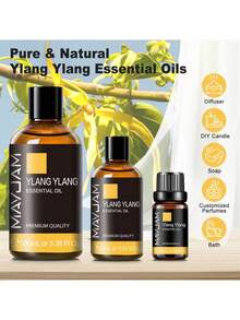 MAYJAM 1pc 10/30/100ml Ylang Ylang Essential Oils For Aromatherapy Diffusers Humidifier DIY Candle,Ylang Ylang Oils For Diffusers For Home Skin Care,Freshen Air,Repel Mosquitoes,Energy Boosting,Ideal For Home/Gatherings/Travel - Ylang Ylang - View 1