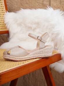 Nuevas sandalias de plataforma y cuña tejidas de moda casual para mujer - Albaricoque - Ver 3