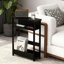Techigher Narrow Side Table, 3-Tier End Table With Storage Shelf, Thin Sofa Side Table For Narrow And Small Spaces, Bedside Table Nightstand For Living Room - Black - View 3