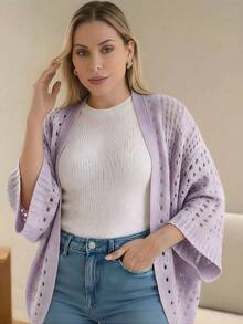 Set Of 2 Women's Cardigan Blouses, Knitted Cape, Openwork Knit, Autumn - 瑪薩拉/丁香 - 查看 2