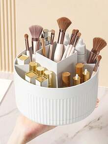 1pc Rotating Transparent Plastic Makeup Box With Lid, Dust-Proof Makeup Organizer, Vanity Decor - Multicolor - View 10