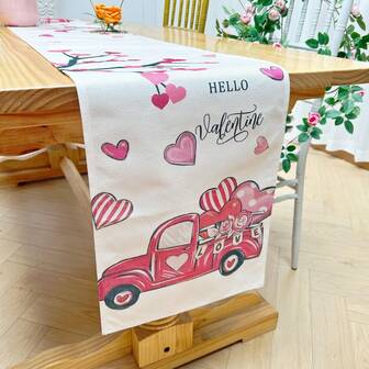 1pc Heart-Shaped Rose Animal Colorful Table Runner, Modern Minimalist Linen Rectangular Dining Table Decor, Suitable For Valentine's Day Party, Home Use