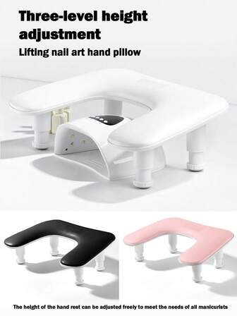 KAMUA Reposabrazo ajustable en altura para uñas en forma de U, soporte para descanso de mano de manicura, de microfibra y piel sintética suave PU, desmontable, cojín para técnica de arte de uñas