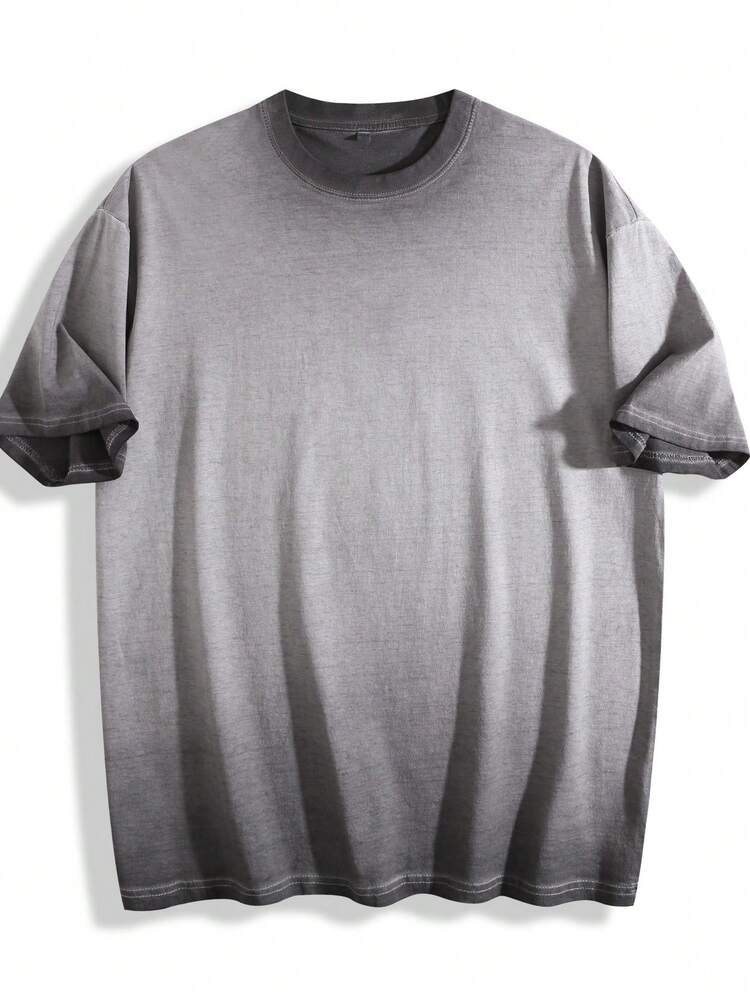 230g Thickened Gradient Light Gray Washed Distressed Oversized Pure Cotton Short-Sleeve T-Shirt, Unisex, Street/Hip Hop/Punk/Harajuku Style, Ideal Gift Option DG013 - Xám - Xem 16