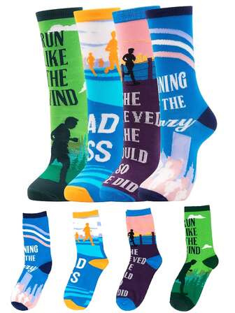 1 Pair Fashionable Versatile Personalized Letter & Geometric Pattern Unisex Sports Running Mid-Calf Socks, Suitable For Daily Wear, Sports Exercise, Running And More
