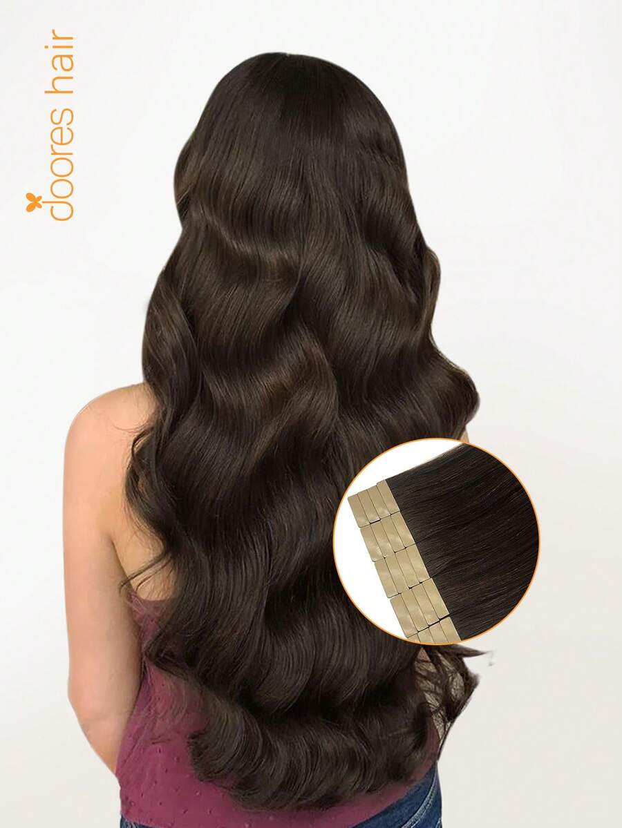 DOORES 50g 20pcs Ekstensi Rambut Film 100% Rambut Manusia Remy Cokelat Muda Tahan Panas Dapat Dicelup Ikatan Film Tanpa Sambungan Rambut Lurus Weft Menambah Volume dan Panjang