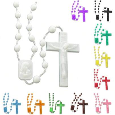 Rosario de plstico a granel, paquete de 25 unidades, rosarios de plstico blanco fabricados en Italia, cada rosario empaquetado individualmente en una bolsa