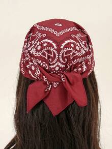 1pc Fashionable Paisley Print Versatile Large Bandana/Headband, Boho Style, Suitable For All Seasons - Burgundy - View 3