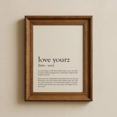 1幅无框“Love Yourz”歌词墙画，简约励志语录印刷品，复古美学海报，适用于卧室、公寓、宿舍 | 房间装饰卧室墙画，复古装饰
