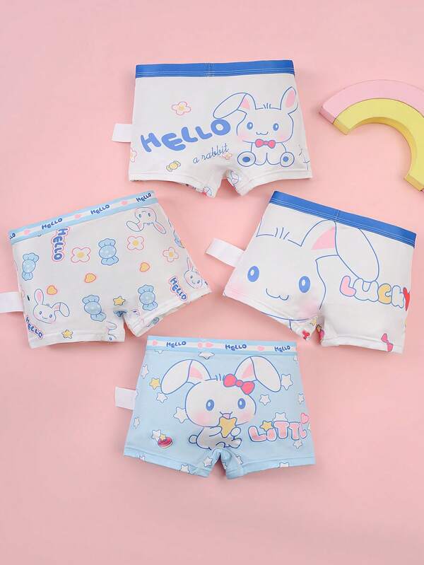 4 sztuki/opakowanie Dziewczęce, śliczne, z uszami króliczka i nadrukiem w kształcie cukierków, wygodne, kolorowe majtki, dla małych dzieci i niemowląt