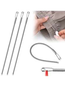3PCS Pant Drawstring Tool - Effortless Spring Auxiliary Weaving Tool - Multi Purpose For Sewing, Rope, Elasticity, And Belts - Flexible Design Home Sewing Assistant Tool - Silver - View 1